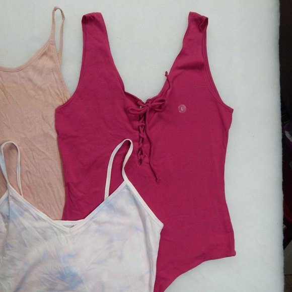PacSun Bodysuits Womens  3 PC Spaghetti Strap  Pink Peach Tie Dye Size L - Picture 4 of 9